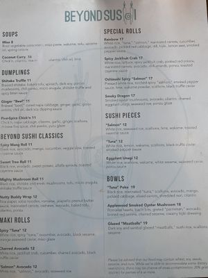 Menu May 2023  at Beyond Sushi in New York City