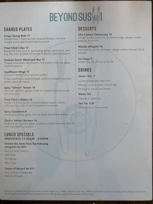 Menu May 2023  at Beyond Sushi in New York City