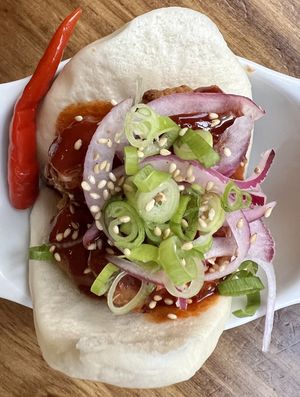 Fried chick’n bao  at Beyond Sushi in New York City