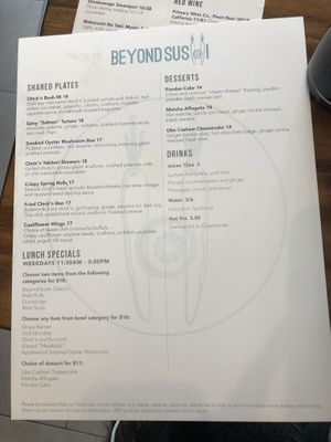 Menu  at Beyond Sushi in New York City