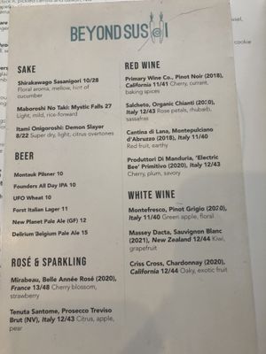 Menu  at Beyond Sushi in New York City