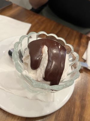 Vanilla Ice Cream with chocolate fudge   at Beyond Sushi in New York City