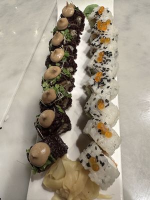 Mighty mushroom roll and Philadelphia roll  at Beyond Sushi in New York City