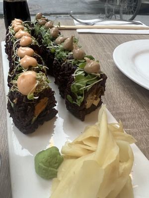 Mushroom and sweet potato roll  at Beyond Sushi in New York City