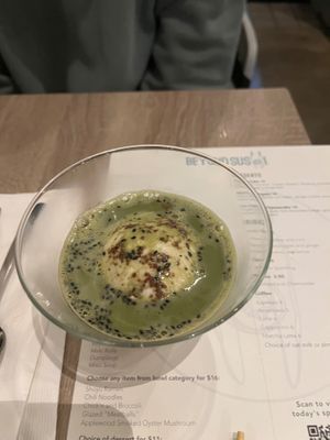 Ice cream with green matcha  at Beyond Sushi in New York City