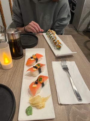 Avocado rolls and salmon rolls at Beyond Sushi in New York City