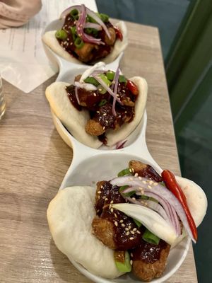Bao buns (delicious & spicy)  at Beyond Sushi in New York City