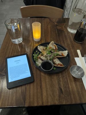 The “beef” and ginger dumplings were incredible!  at Beyond Sushi in New York City