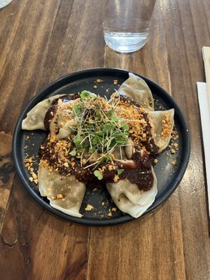 Shiitake Truffle Dumplings 10000/10 suggest!  at Beyond Sushi in New York City
