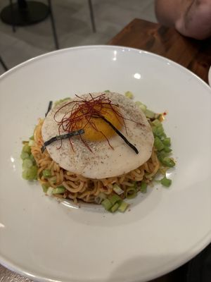 chili noodles (with yo egg egg!!!)  at Beyond Sushi in New York City
