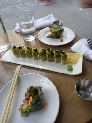 Wraps half eaten already! So delicious 😋 at Beyond Sushi in New York City