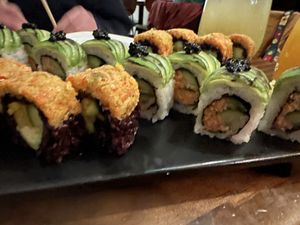 Spicy Mango Roll and Charred Avocado Roll  at Beyond Sushi in New York City