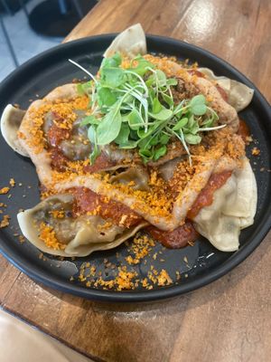 Truffle mushroom dumplings.  at Beyond Sushi in New York City