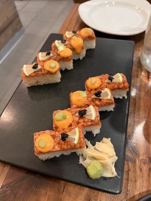 Spicy ”salmon” sushi  at Beyond Sushi in New York City