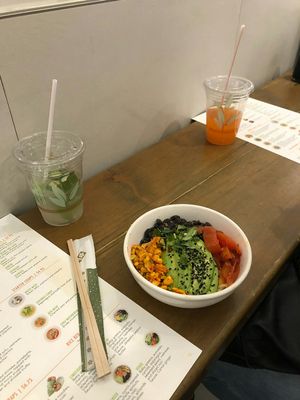Noodle salad with avocado,tomato, beans and corn at Beyond Sushi in New York City
