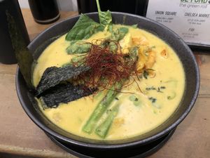 butternut squash noodle soup at Beyond Sushi in New York City