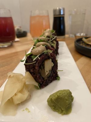 Spicy shroom sushi at Beyond Sushi in New York City