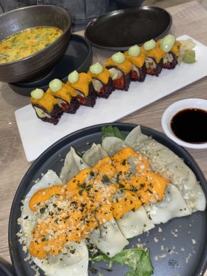 Dumplings and sushi  at Beyond Sushi in New York City
