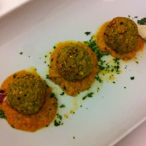 chickpea balls on gazpacho at Hotel Acler in Levico Terme
