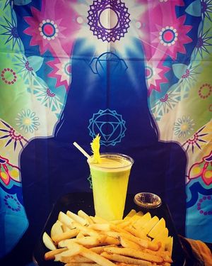 Fries and fresh juice at Govinda's Cafe in Atlanta