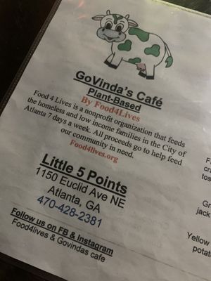 Location and mission!! We love!!  at Govinda's Cafe in Atlanta