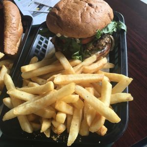 Black Bean Burger w/Brazilian Fries at Govinda's Cafe in Atlanta