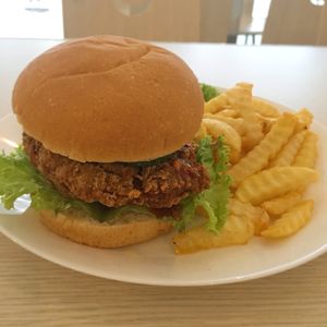 Chicken burger. Specify vegan and they won’t smother in mayonnaise! at Vege Lover in Taiping
