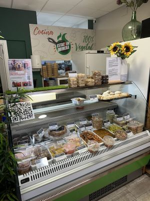 Big variety of items, also including homemade hummus and desserts for take-away  at Estacion Quimera in Malaga