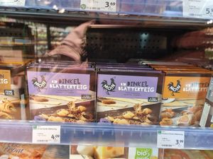 Vegan products in fridge at denn's Biomarkt - Wehrhahn in Dusseldorf