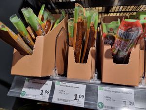 Vegan sausages at denn's Biomarkt - Wehrhahn in Dusseldorf