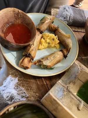 Vegetarian spring rolls at Mezzanine in Tulum