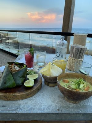Yellow curry, drunken noodles at Mezzanine in Tulum