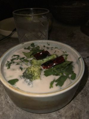 Tom Kha soup with oyster mushrooms   at Mezzanine in Tulum