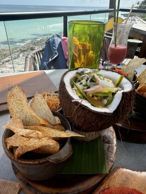 Young coconut ceviche   at Mezzanine in Tulum