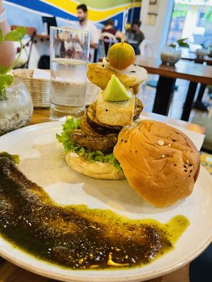 Vegan burger  at Ikaro Cafe in Santa Marta