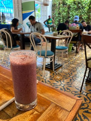 Your new favorite smoothie (blueberry) at Ikaro Cafe in Santa Marta