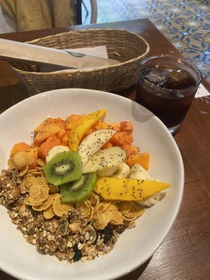 Granola bowl + cold brew about $34,000   at Ikaro Cafe in Santa Marta