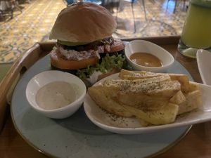 Vegan burger   at Ikaro Cafe in Santa Marta