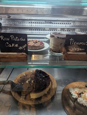 Dessert fridge at Ikaro Cafe in Santa Marta
