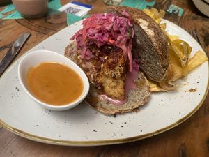 Vegan steak sandwich   at Ikaro Cafe in Santa Marta