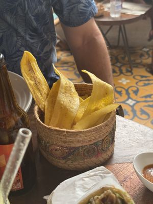 Plantain chips  at Ikaro Cafe in Santa Marta