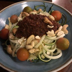 Zucchini noodles with red pesto! One of the yummiest meals I’ve ever eaten  at Ikaro Cafe in Santa Marta