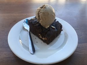 This is a serious brownie ! at Ikaro Cafe in Santa Marta