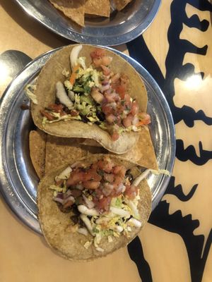Mushroom tacos (vegan aka no cheese or sour cream)  at Dos Amigos in Concord