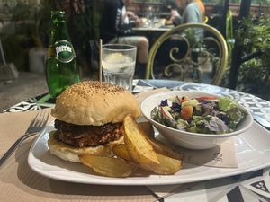 vegan burger  at Kafe Botanika in San Sebastian