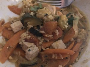 Vegan curry - close up as I’d tucked in before remembering to take a photo 😎 at Kafe Botanika in San Sebastian