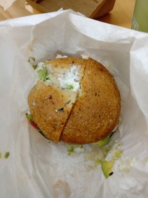 Rosemary bagel with veggies (July 2025) at Pavement Coffeehouse - Comm Ave in Boston