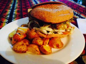 Huge burger  at Flor de Loto in Cali