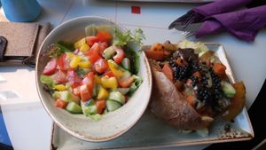 Vegan glutenfree Kumpir with nice salat, great dressing! at Cafe Lila in Regensburg