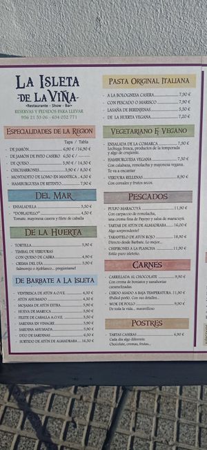 Menu 2021 no tapas at La Isleta de La Vina in Cadiz